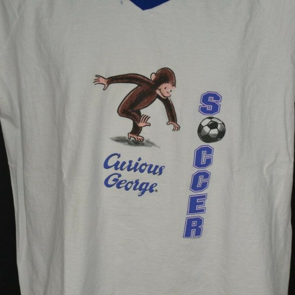 Vtg Curious George Cartoon Soccer T-Shirt - Picture 2 of 7